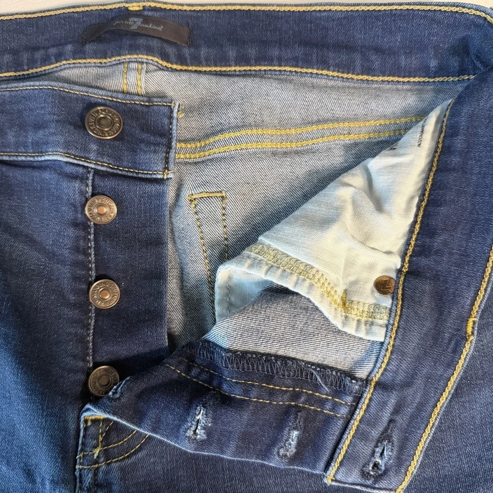 7 For All Mankind Distressed Skinny Jeans 29 Blue‎ Button Fly Knee Rips